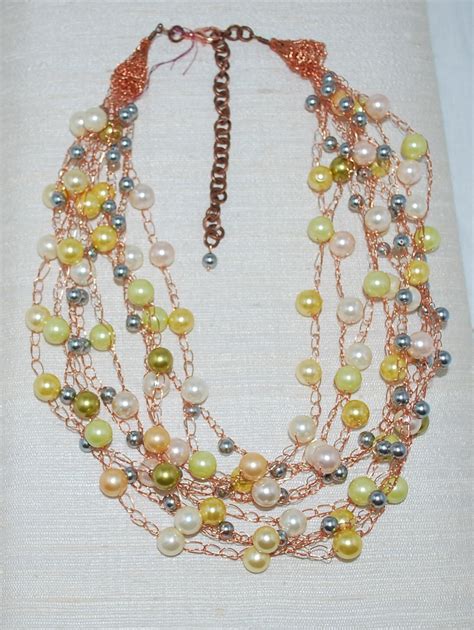 Multicolor Shell Pearl Necklace Multi Strand Crocheted Pearl Etsy