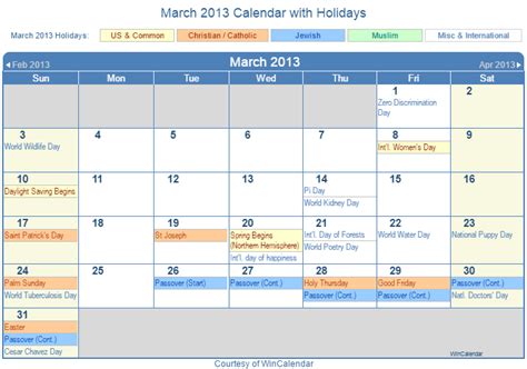Print Friendly March 2013 Us Calendar For Printing