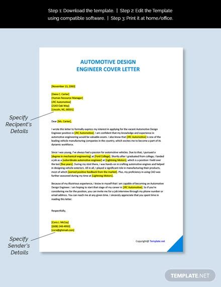 Automotive Design Engineer Cover Letter Template Free Pdf Word