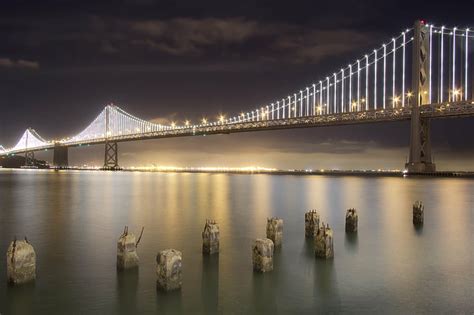 Hd Wallpaper Golden State Bridge Bay Bridge By Night Suspension