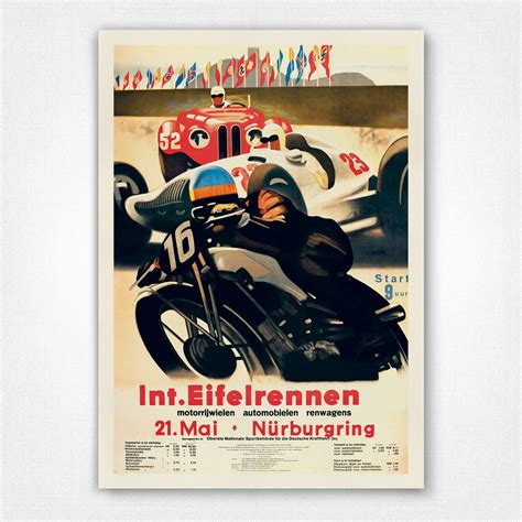 Nurburgring Vintage Motor Racing Poster Int Eifelrennen 21 Mai 1936