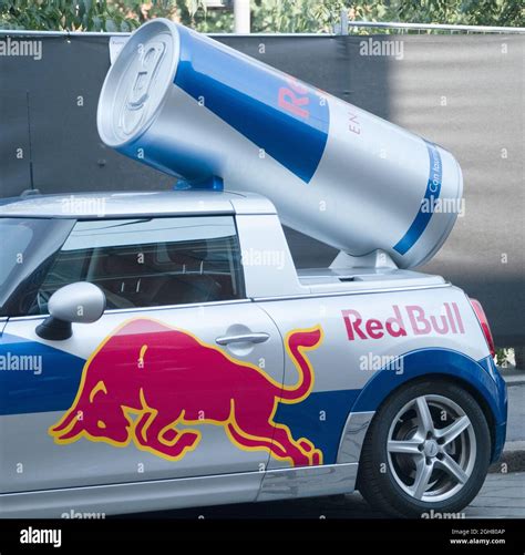 Red Bull Promotional Car With Can Mini Cooper Milan Italy Stock