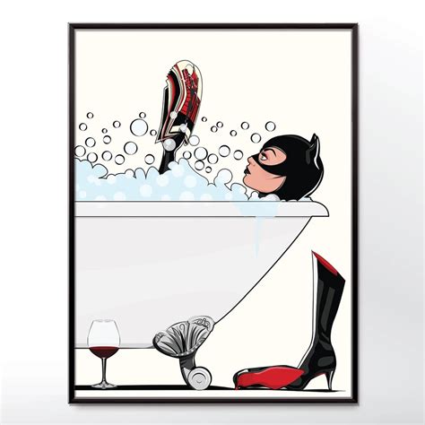 Catwoman In The Bath Funny Bathroom Poster Bathroom Posters Funny Posters