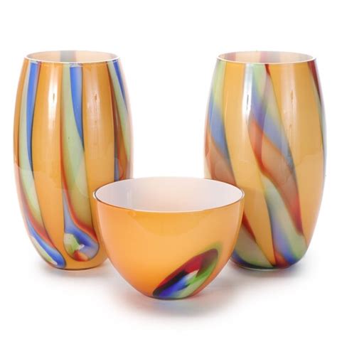 Sasaki Multi Colored Art Glass Vases In United States