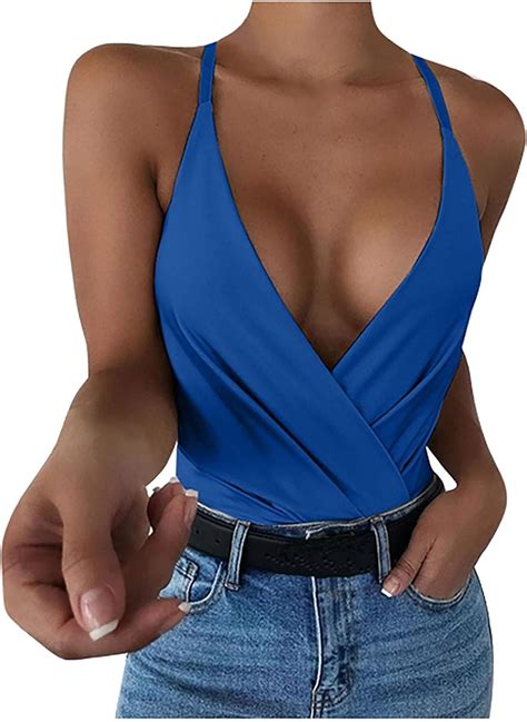 Tank Tops For Women Womens Deep V Neck Sleeveless Bandage Cross Wrap Tie Up Crop Top Strap