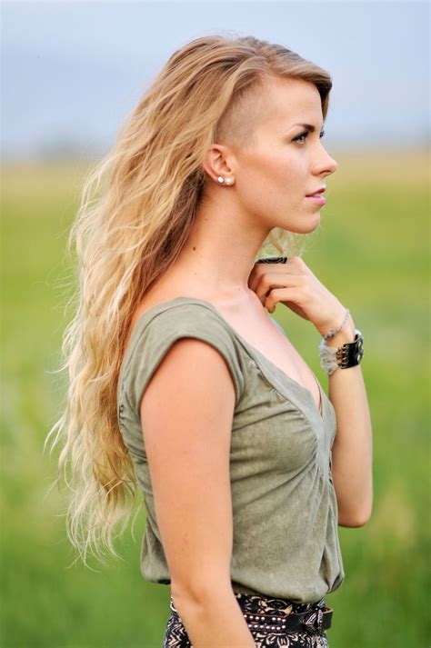 Long Blond Waves Sidecut Shaved Side Hairstyles Undercut Hairstyles