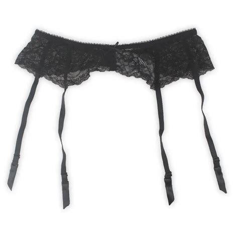 Fashion Plus Size Black Bow Sexy Lace 4 Metal Clips Womens Garter Belt For Stockings Famale