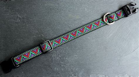 Handmade Adjustable Dog Collar Multi Color Aztec Pattern