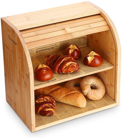 Ga Homefavor Bamboo Bread Box 2 Layer Bread Bin For Kitchen Large
