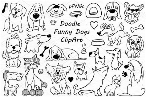 Doodle Funny Dogs Clipart Hand Drawn Dogs Line Art Digital Dogs Clip