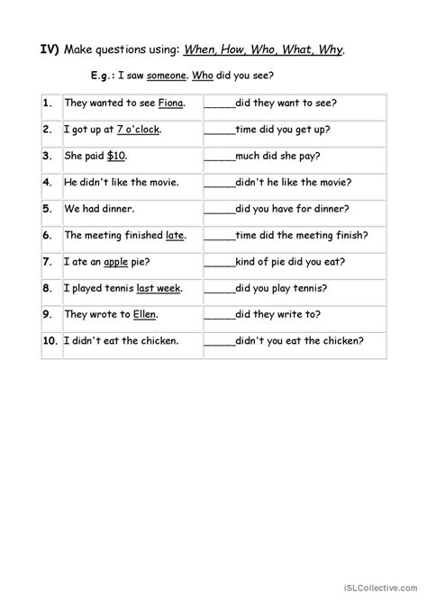 Exercises Wh Question Words English Esl Worksheets Pdf And Doc Wh