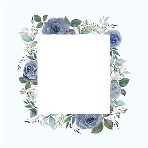 Premium Vector Watercolor Gray Blue Roses Flower And Green Leaves