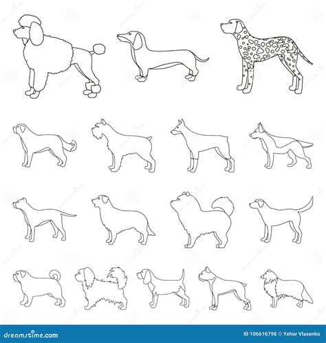 Dog Breeds Outline Icons In Set Collection For Designdog Pet Vector