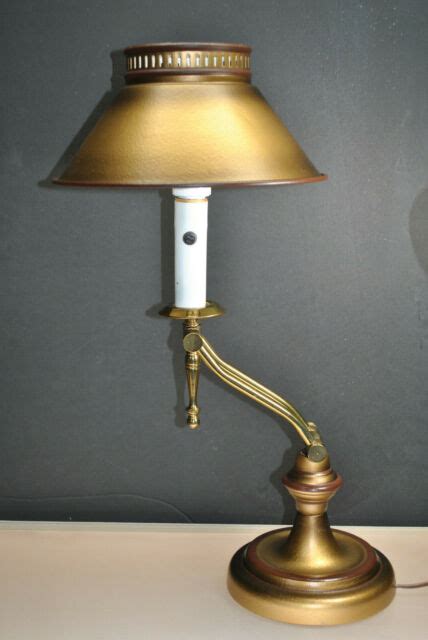 Vintage Articulating Brass And Wood Table Lamp 22 12 Tall Metal Shade