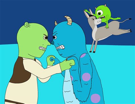 Sulley And Mike Vs Shrek And Donkey By Robsondoodle On Deviantart