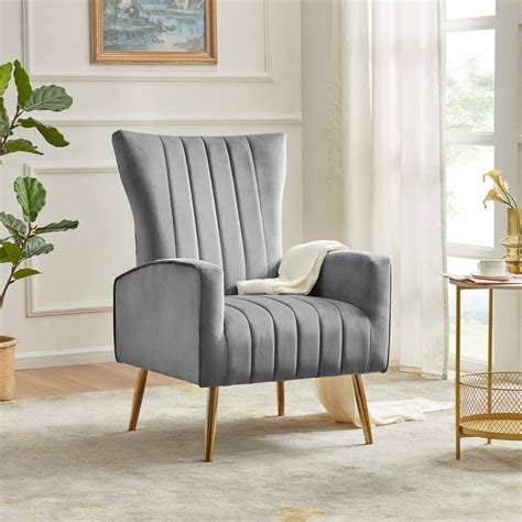 Belleze Kinsley Upholstered Wingback Arm Chair Velvet Fabric Accent