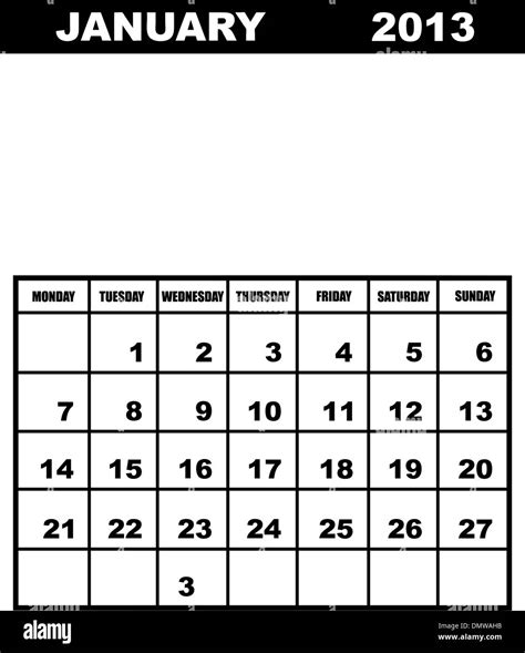 January Calendar 2013 Stock Vector Image And Art Alamy