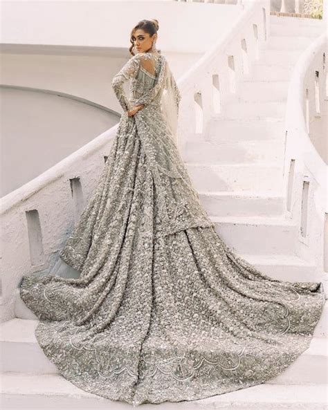 Heavy Long Tail Grey Lehenga Gown For Indian Bridal Wear In 2023