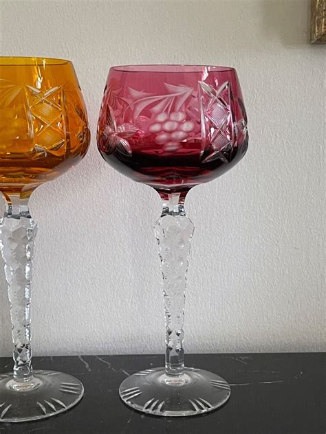 Ajka Marsala Cut To Clear Multicolor Crystal Hock Wine Glasses Set Of 4