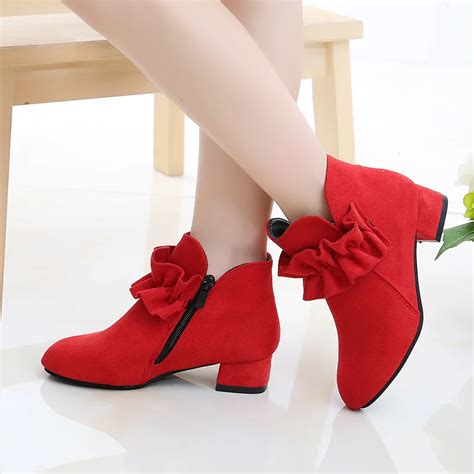 2022 New Fashion High Heel Kids Shoes For Girls Flower Autumn Leather