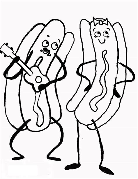1 1/4 cups hot water; Dancing Hot Dog Coloring Page : Coloring Sky