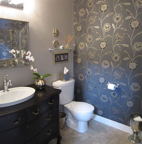 65 bedrooms with wallpaper accent walls. Superb bombe chest in Bathroom Traditional with Wallpaper ...
