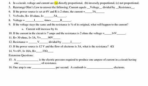 ohm's law practice worksheet answer key