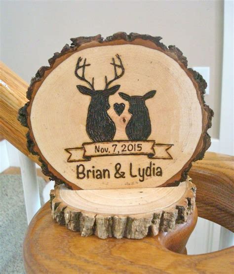 Rustic Wedding Wood Cake Topper Personalized Romantic Deer Couple