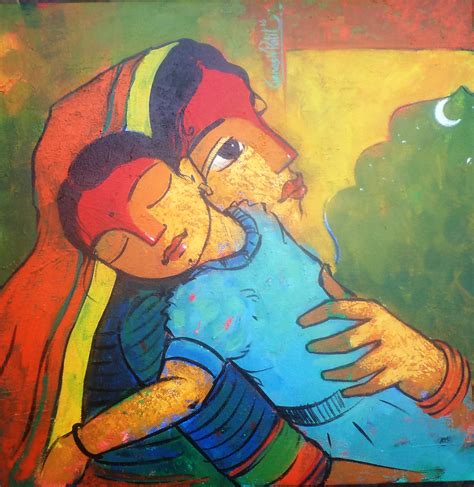 Indian Mother And Child Abstract Painting