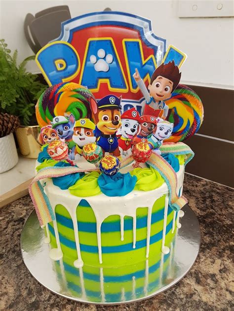 A Birthday Cake Decorated With Paw Patrol Characters