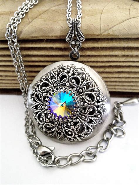 Victorian Gothic Locket Necklace Swarovski Crystal Pendant Etsy