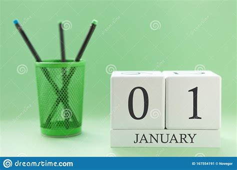 Desk Calendar Of Two Cubes For January 1 Stock Image Image Of Woman