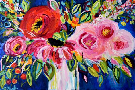 Large Bold Floral Still Life Fine Art Print Bright Bouquet Abstract