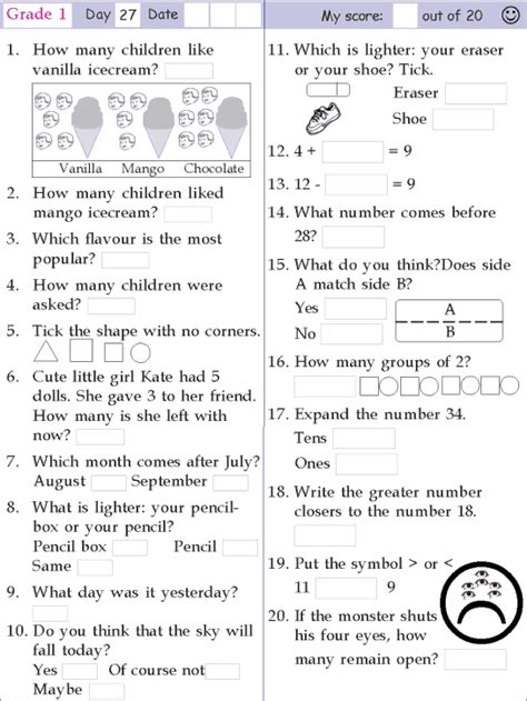 Also, the answer key and explanations are given for the same. Mental Math Grade 1 Day 27 | Mental maths worksheets, 1st grade math worksheets, Math pages