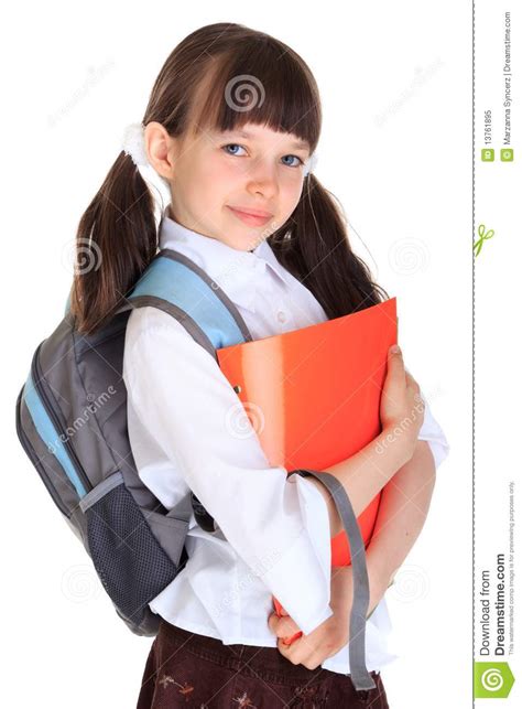 Schoolgirl With Books And Bag Stock Image Image Of