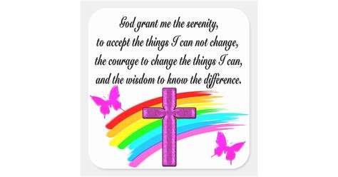 Rainbow And Cross Serenity Prayer Design Square Sticker Zazzle