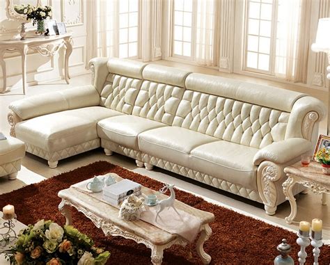 New Classic Italian Luxury Living Room White Leather Sofa With Ottoman