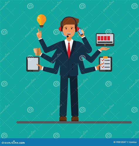 Multitasking Successfull Businessman At Work In Business Office Vector