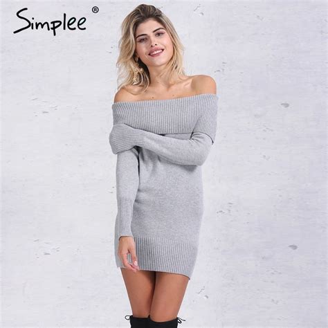 simplee winter off shoulder knitted bodycon dress women long sleeve autumn sexy dress 2016 party