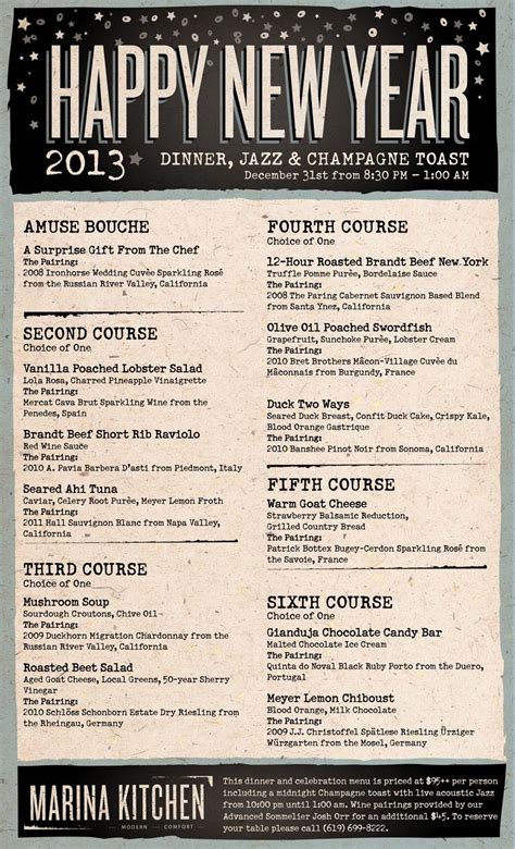 New Years Eve 6 Course Menu At Marina Kitchen New Years Eve Food