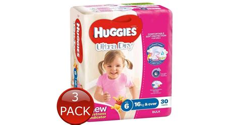Buy 3 X Huggies Ultra Dry Junior Girl 16kg 30 Pack Sanitary Nappies