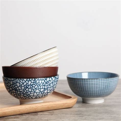 4pcs Set Japanese Traditional Style Ceramic Dinner Bowls Porcelain Rice