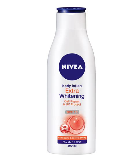 The new nivea oil in lotion range delivers the indulgence of oils in fast absorbing lotions, pampering your skin with sensual fragrances. Extra Whitening Cell Repair & UV Protect Body Lotion - NIVEA