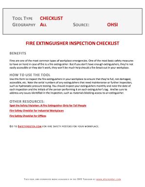 Extinguisher to ensure it is still full. Fillable Online FIRE EXTINGUISHER INSPECTION CHECKLIST Fax Email Print - PDFfiller