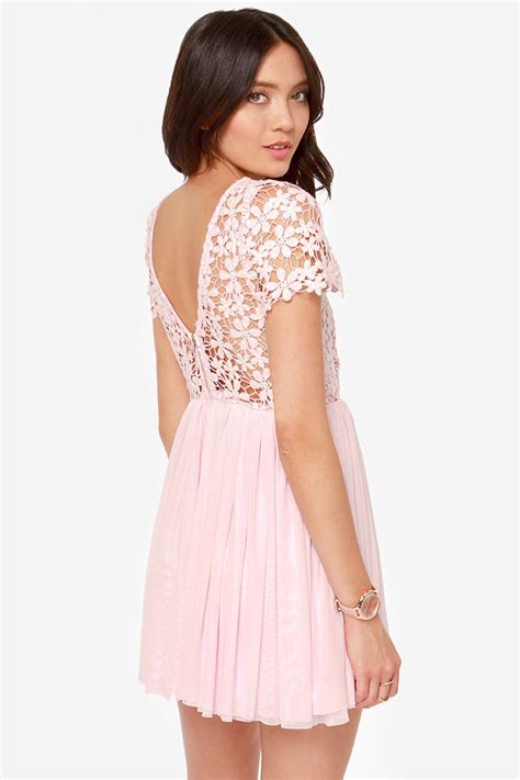 Cute Pink Dress Lace Dress Short Sleeve Dress 4900