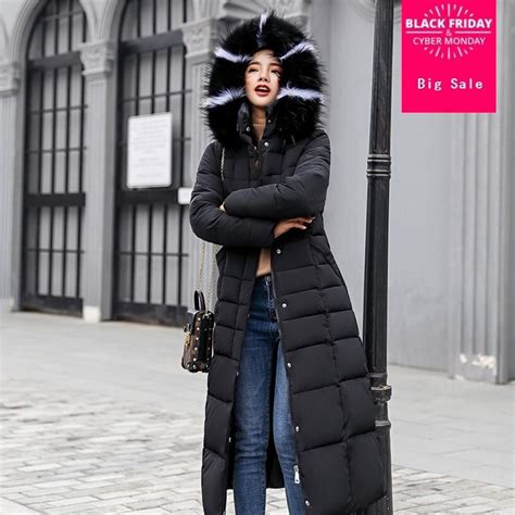 2018 Winter Women New Big Fur Collar Hooded Down Cotton Coat Ourtwear