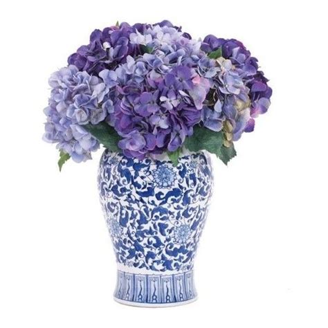 Dried, silk, foam or plastic flowers all offer a reliable alternative to fresh flowers. Lavender Blue Hydrangeas in a Tall Blue and White Vase ...