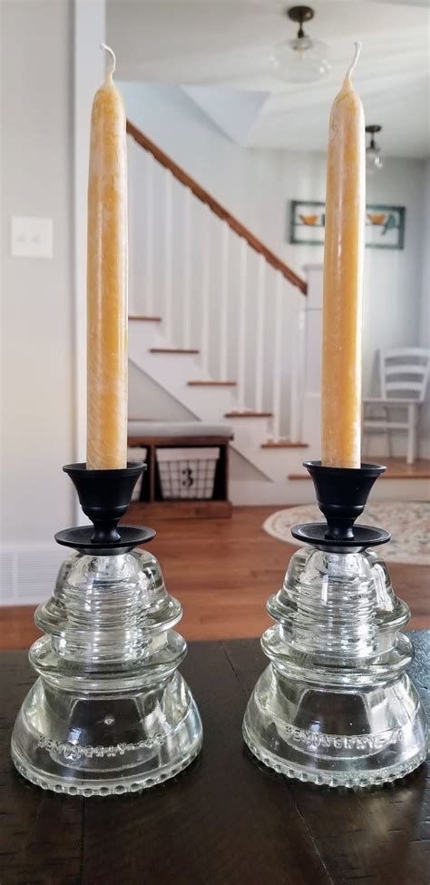 Pair Of Glass Insulator Candle Holders Industrial Candle Etsy