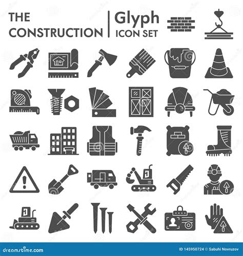 Construction Glyph Icon Set Repair Symbols Collection Vector Sketches