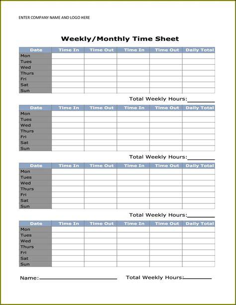 Free Timesheet Template Printable Template 1 Resume Examples